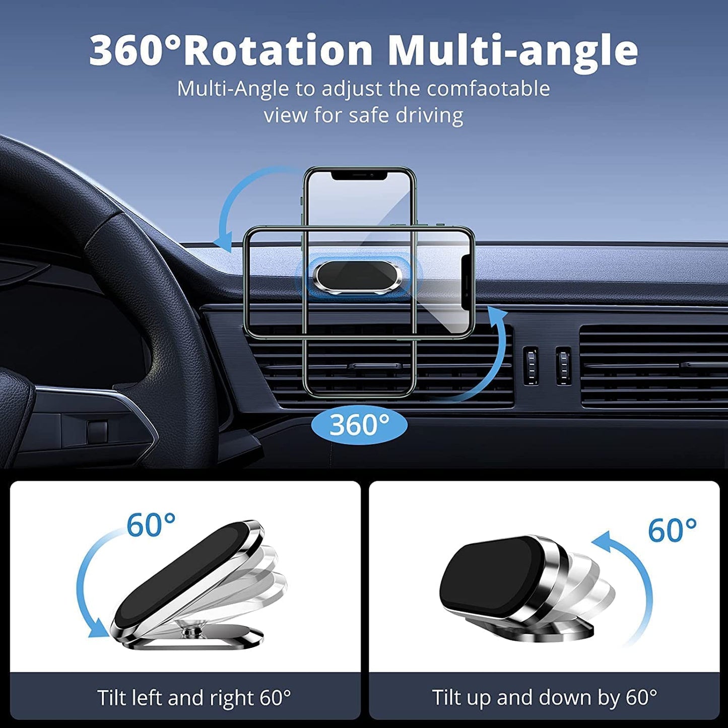 Magnetic Mobile Holder for Car Dashboard, Car Mount, Universal 360°Rotation Car Phone Holder, 8X Strongest & Safest Magnets Car Mount Phone Holder for All Smartphone