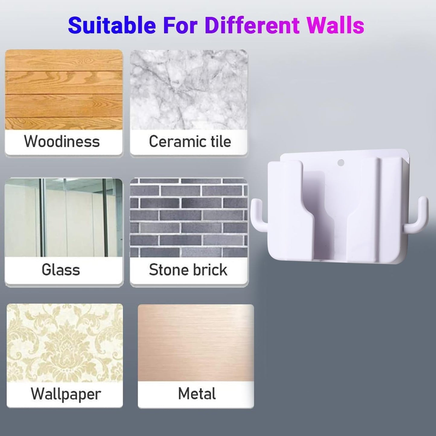 Wall Mounted Mobile Charging Stand with Hooks | Universal Phone Holder & Remote Organizer | Space-Saving Wall Storage