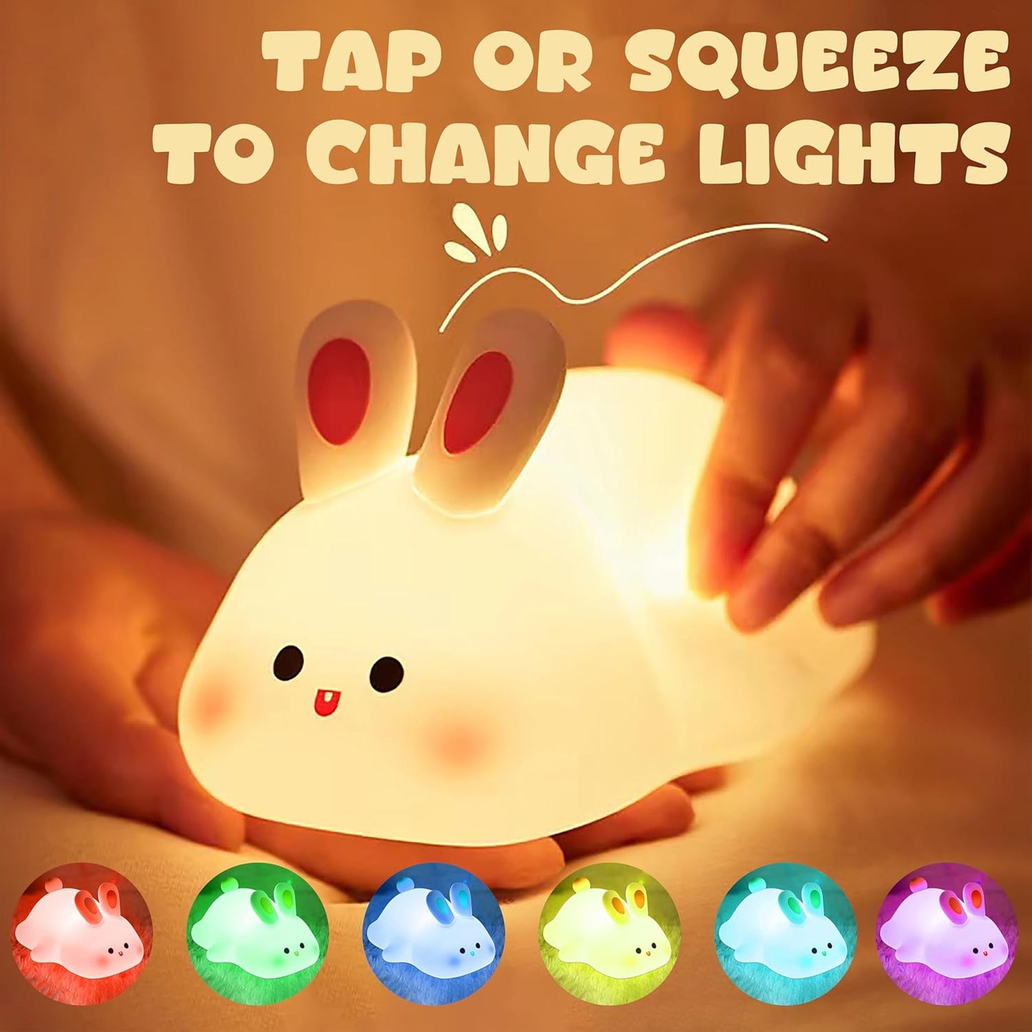 Kids Cute Little Rabbit Night Light Touch Silicone Animal Night Lamp | Rechargeable LED Bedside Lamp for Children's Bedroom | Ideal Gift for Boys, Girls, Toddlers, and Nursery