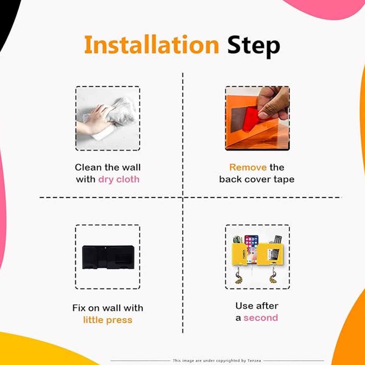 Wall Mounted Multi-Purpose Organizer | Mobile Charging Stand, Remote Holder, Pen Stand & Key Hanger | Space-Saving Storage Box