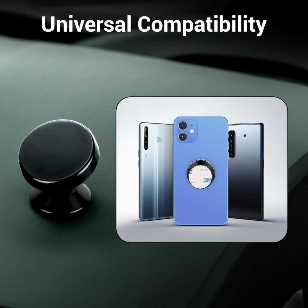 Car Mobile Holder with Powerful Neodymium Magnets, 360° Rotatable, Safe & Strong, Anti-Skid Silicone Pads, Universal Compatibility, Included 1 Metal Plates