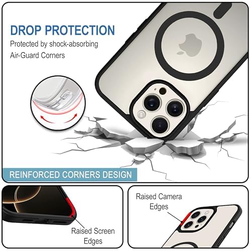 iPhone 16 pro Max Magnetic Transparent Case | Shock Proof Design & Camera Protection | Magsafe Wireless Charging case for Apple iPhone 16 pro Max | Sleek Hard Crystal Cover - Black (Back)