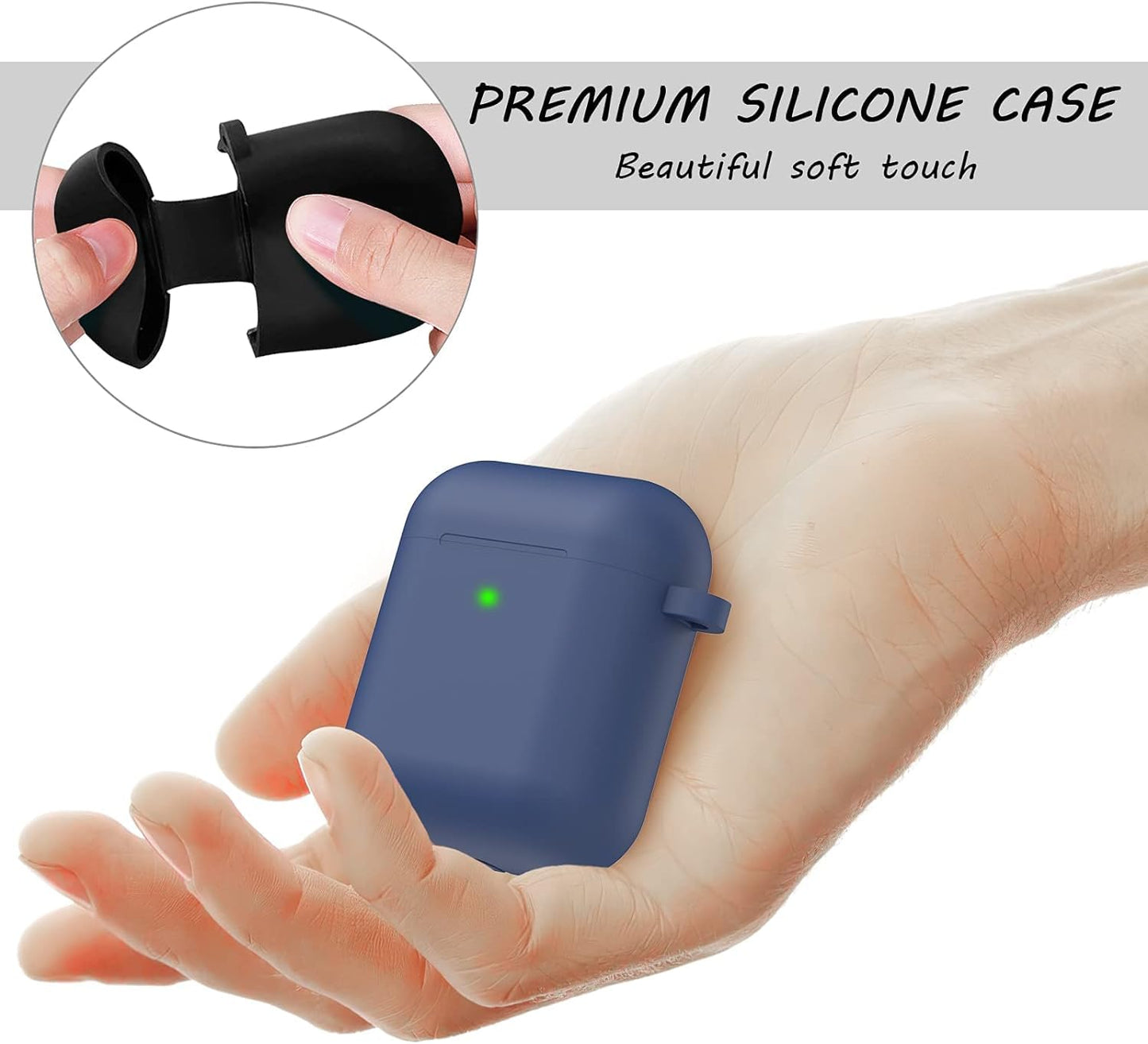 Silicone Soft Case Cover with Buckle for AirPods 1st & 2nd Generation (Midnight Blue)