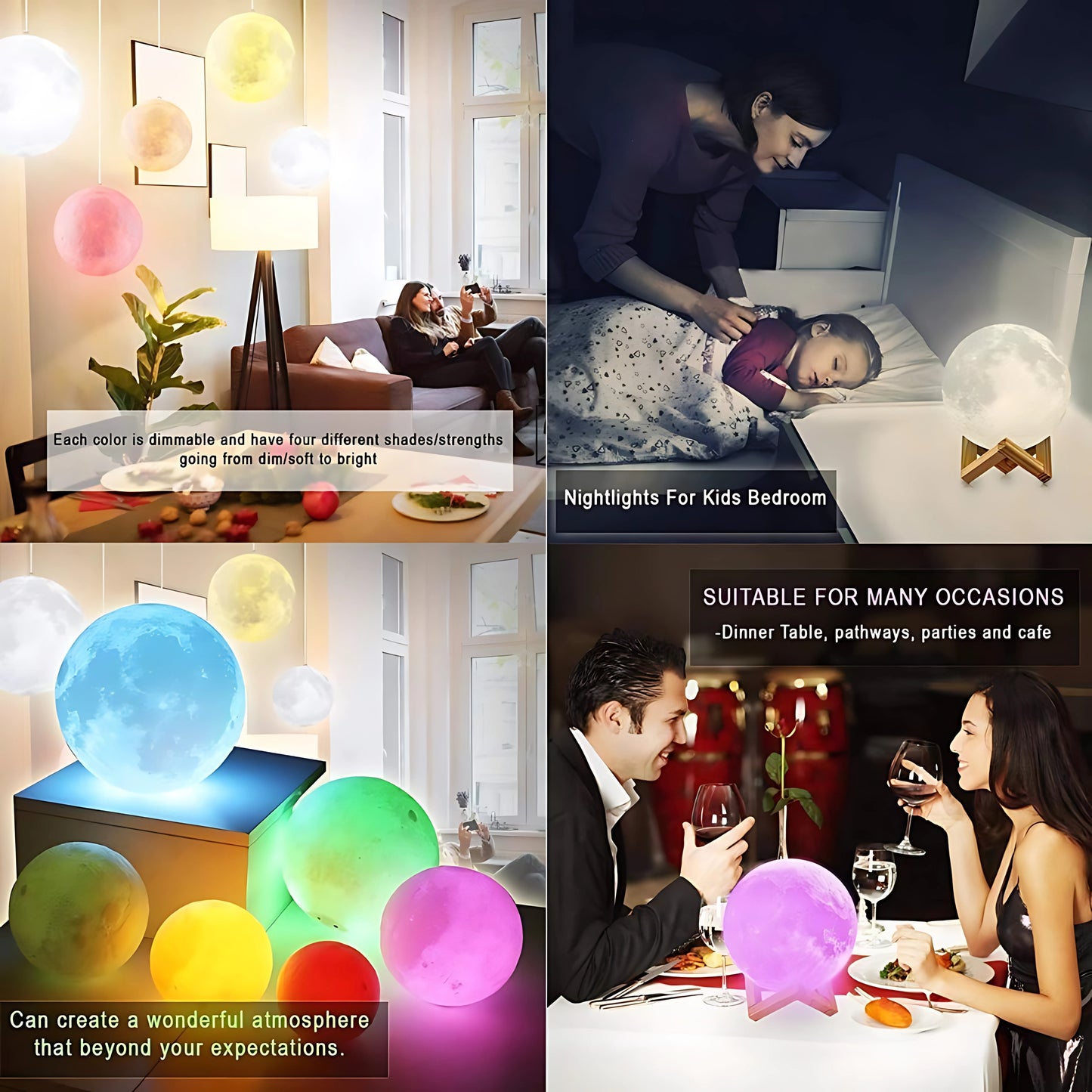 3D Moon Lamp with 7 Color Changing LED, Touch Sensor Control, Wooden Stand, Night Light for Bedroom, Home Decoration, 15cm LED Lamp for Kids and Adults