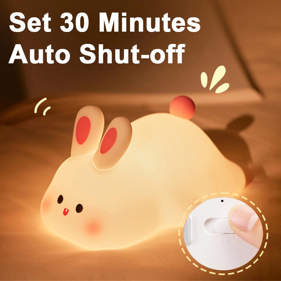 Kids Cute Little Rabbit Night Light Touch Silicone Animal Night Lamp | Rechargeable LED Bedside Lamp for Children's Bedroom | Ideal Gift for Boys, Girls, Toddlers, and Nursery
