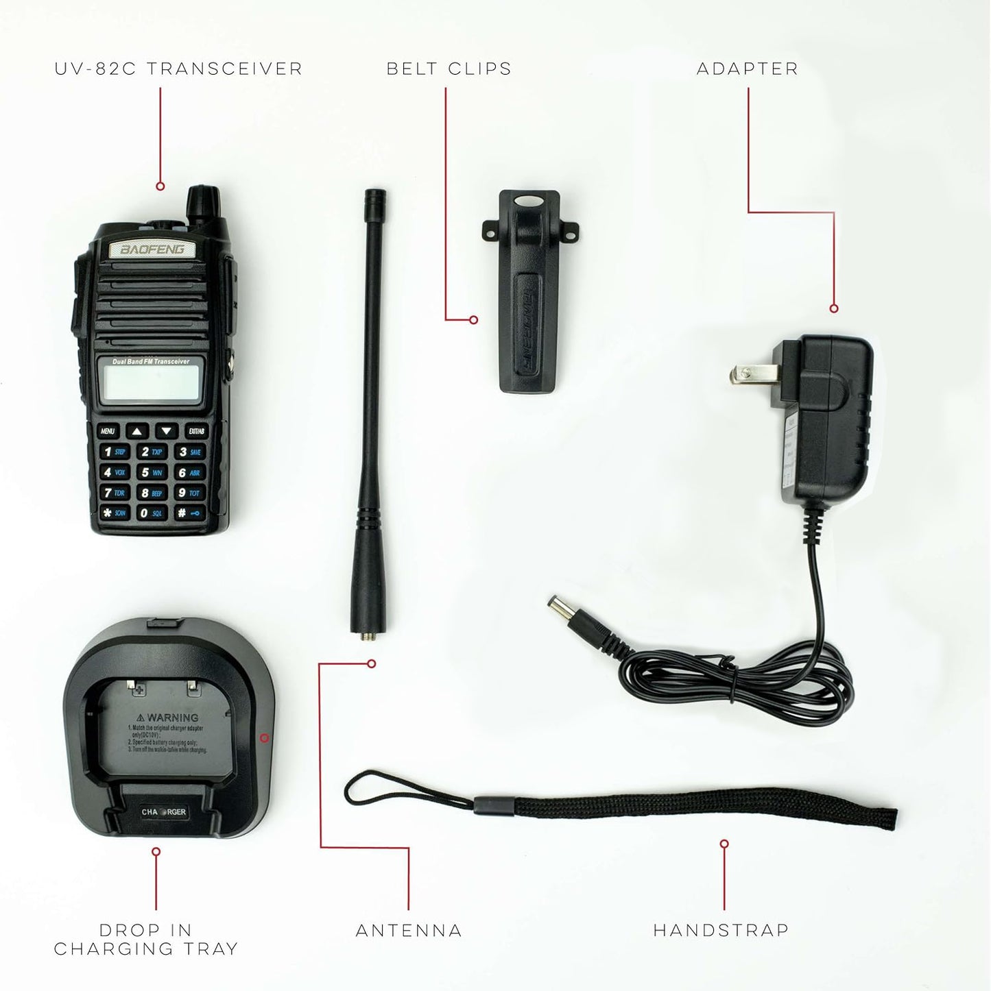 Kanget UV-82C Dual-Band 136-174/400-520 MHz FM Ham Two-Way Radio, Transceiver, HT with Battery, Earpiece, Antenna, Charger