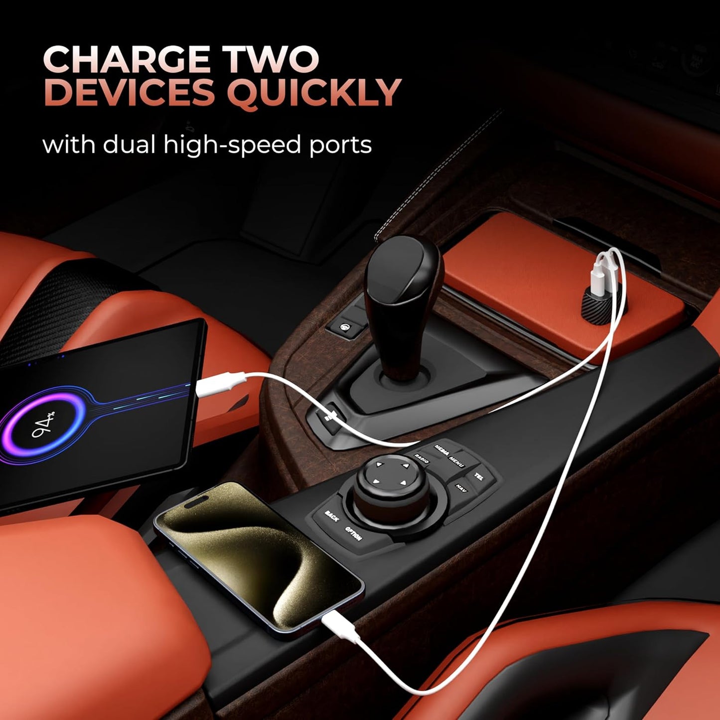 51W Car Charger with Dual Output, 51 Watts Total (31W USB + 20W Type C PD), car charger fast charging Compatible for iPhone and all Android Smartphones and Tabletes ( PD 3.0 and QC 3.0 )