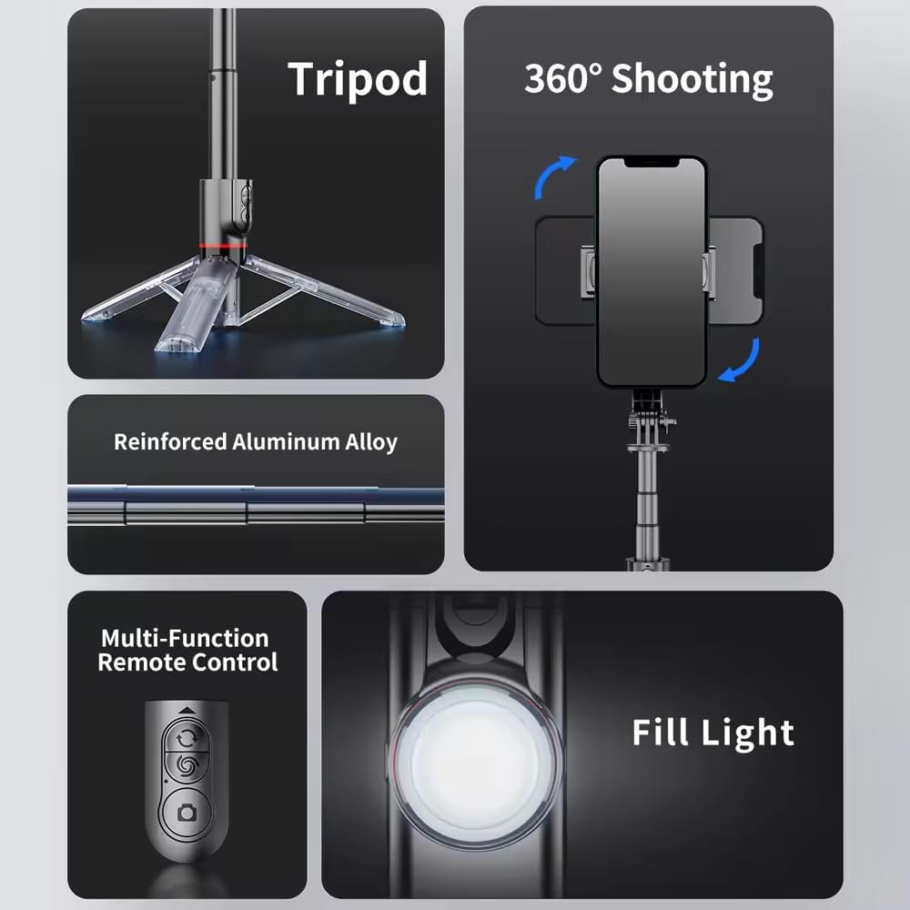 L19s Gimbal Stabilizer for Smartphone, 86mm x 210mm, with Selfie Stick and USB Cable(Black) TripodL19s