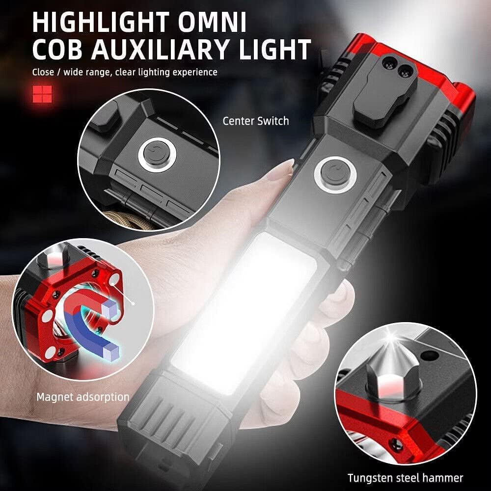 Torch Light,LED 3W Torch Light Rechargeable Torch Flashlight,Long Distance Beam Range Car Rescue Torch with Hammer Window Glass Built Portable Rechargeable (Modern)