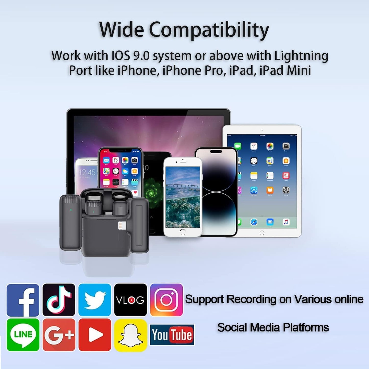 J13 Wireless Microphone, Noise Reduction Lapel Mic with Charging Case, Wireless Mic for Video Recording, YouTube, Facebook, Support System for Type C & iPhone (Dual Channel Universal Version)