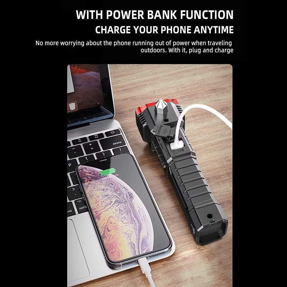 Torch Light,LED 3W Torch Light Rechargeable Torch Flashlight,Long Distance Beam Range Car Rescue Torch with Hammer Window Glass Built Portable Rechargeable (Modern)