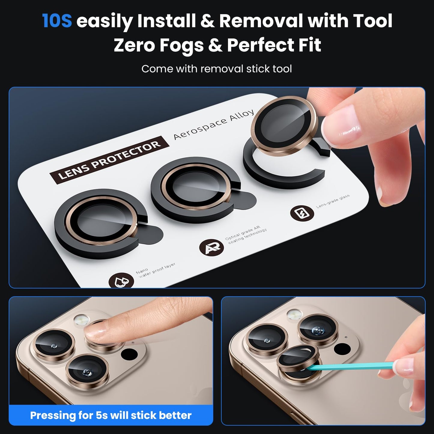 iPhone 16 Pro Max/iPhone 16 Pro Camera Protection - 9H Hardness Scratch-Resistant Bubble-Free HD Tempered Camera Metal Glass Tempered Glass Screen Protector Film Mobile Phone Case Friendly