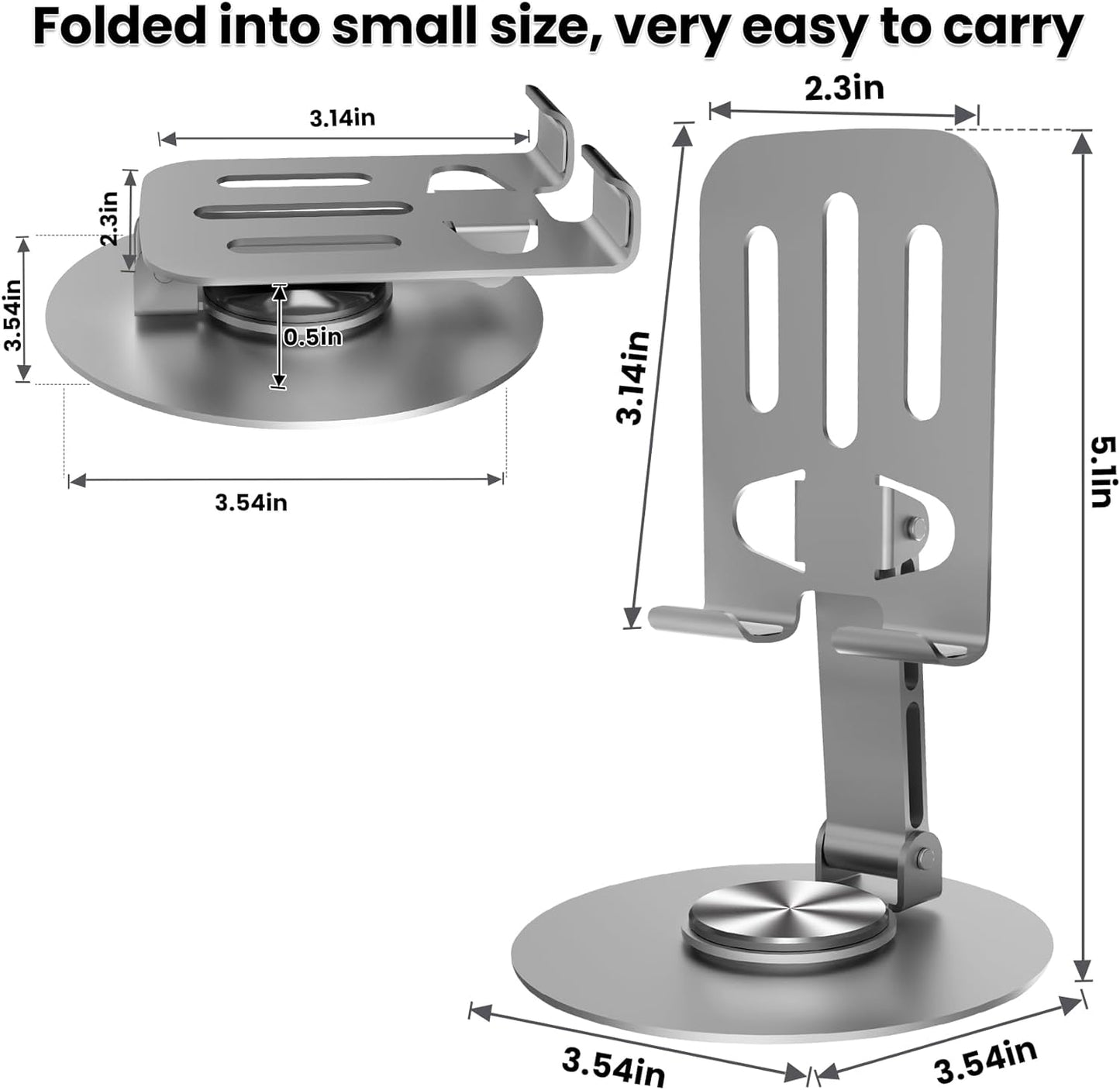 Desk Phone Holder Stand, 360 Degree Rotating Phone Holder with Anti-Slip Base, Fits All Mobile Phones, iPad (Gray)