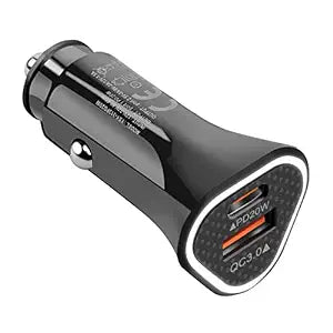 Kanget 38W Fast Car Charger with Dual Output, Fast Charging (Type C PD 18W + QC 3.0A) Compatible with All Smartphones (Black)