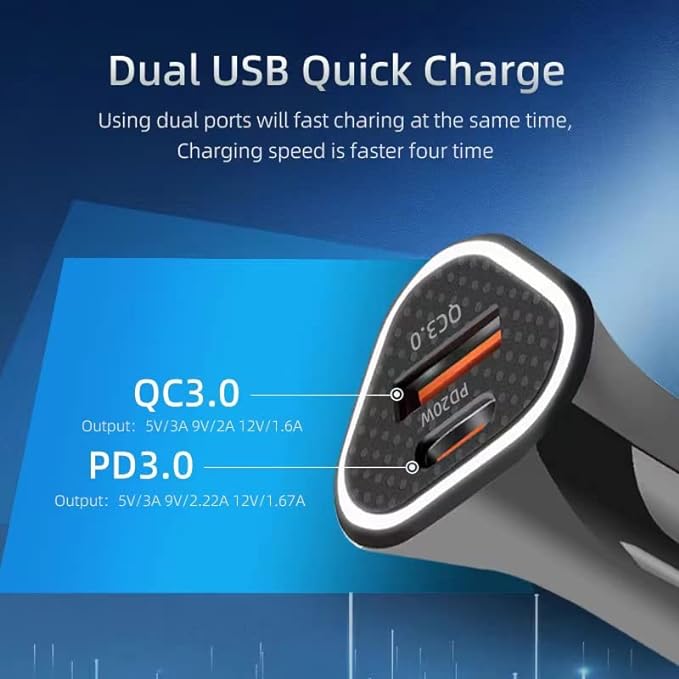 51 W Power Fast Car Charger with Dual Output 51 Watts Total (18W USB + 33W Type C PD), Fast Charging, Adapter for iPhone & Android Smartphones