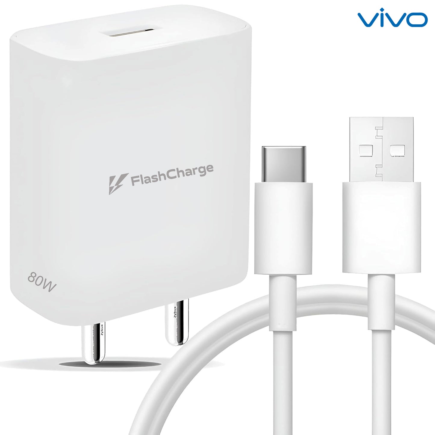 Vivo Original 80W Fast Charging Dock Adapter with USB-C Cable | Compatible with Vivo V27 Pro, V27, V29, V29 Pro, V29e, X90, X90 Pro, X70, X80 Pro, Y27, Y36, Y17S