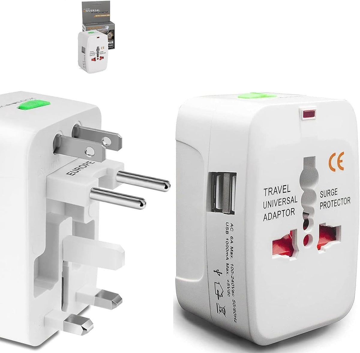 All-in-One Universal Travel Adaptor with USB Output (2400mA Max, +5V DC)