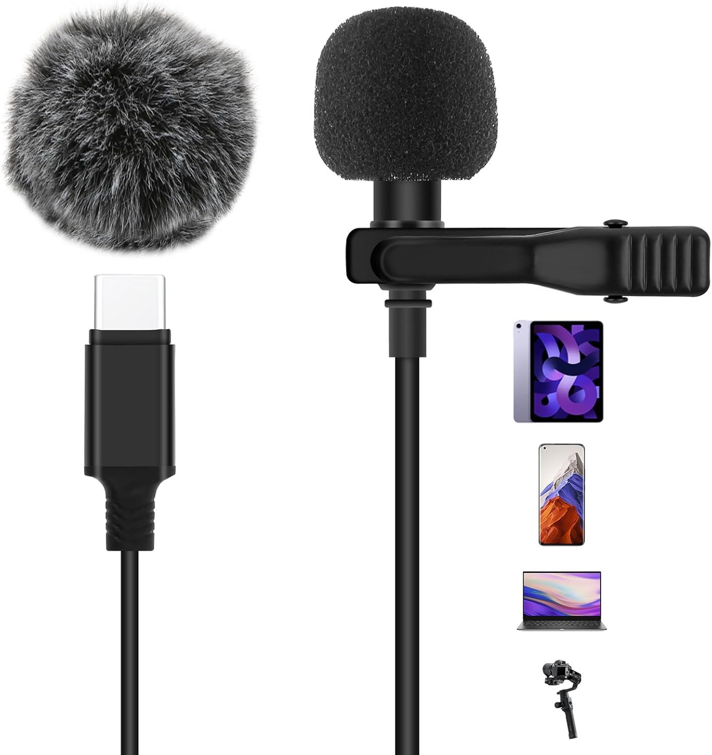 BassDrops Lavalier Collar Mic with USB Type-C | Professional Clip-On Lapel Microphone | Omni-Directional Condenser Mic with Noise Reduction | Perfect for Video Recording, YouTube, Vlogging & Interviews on Android | 1.5 Meter Cable!