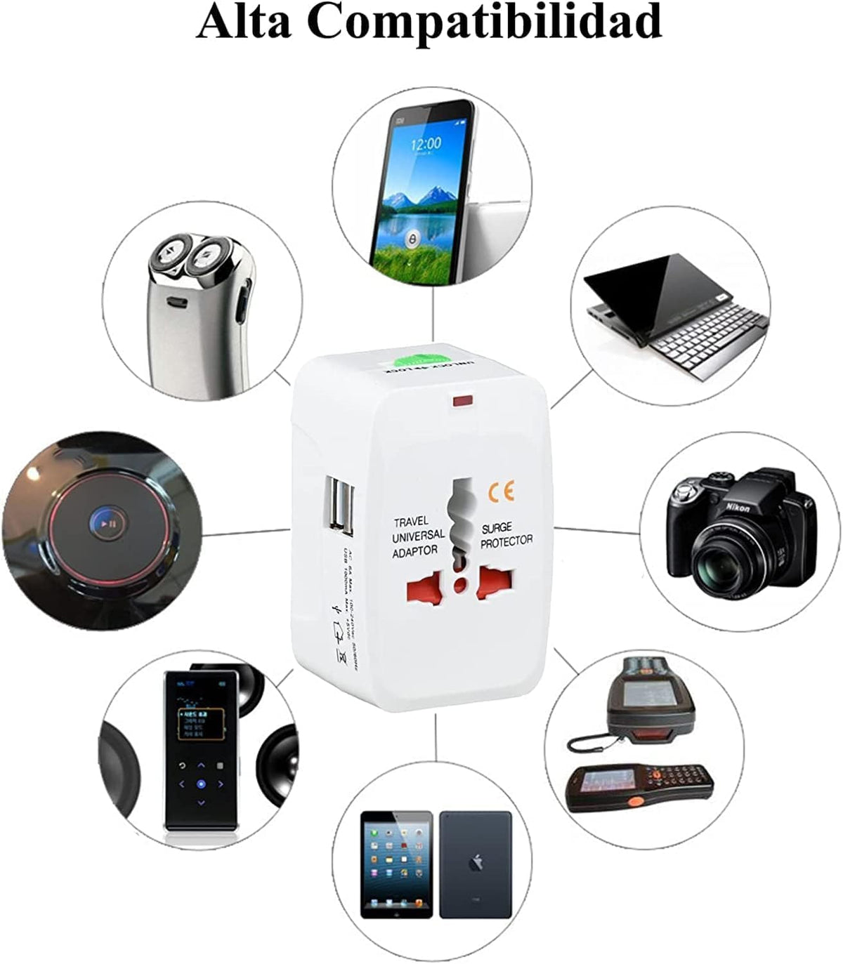 All-in-One Universal Travel Adaptor with USB Output (2400mA Max, +5V DC)