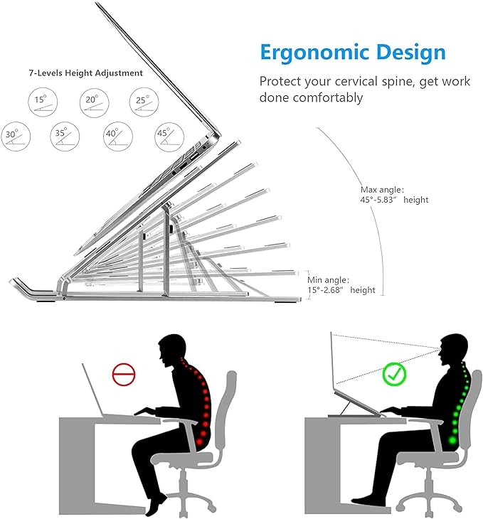 Kanget Laptop Stand | Laptop Holder Riser | Computer Tablet Stand | 6 Angles Adjustable | Aluminum Ergonomic Foldable Portable Compatible with MacBook, iPad, HP, Dell, Lenovo 10-15.6” (Silver)