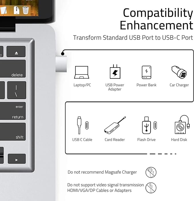 2-Pack Type C Female to USB Male Adapter, Charging Cable Connector Converter Compatible for Lightning Devices(Silver)