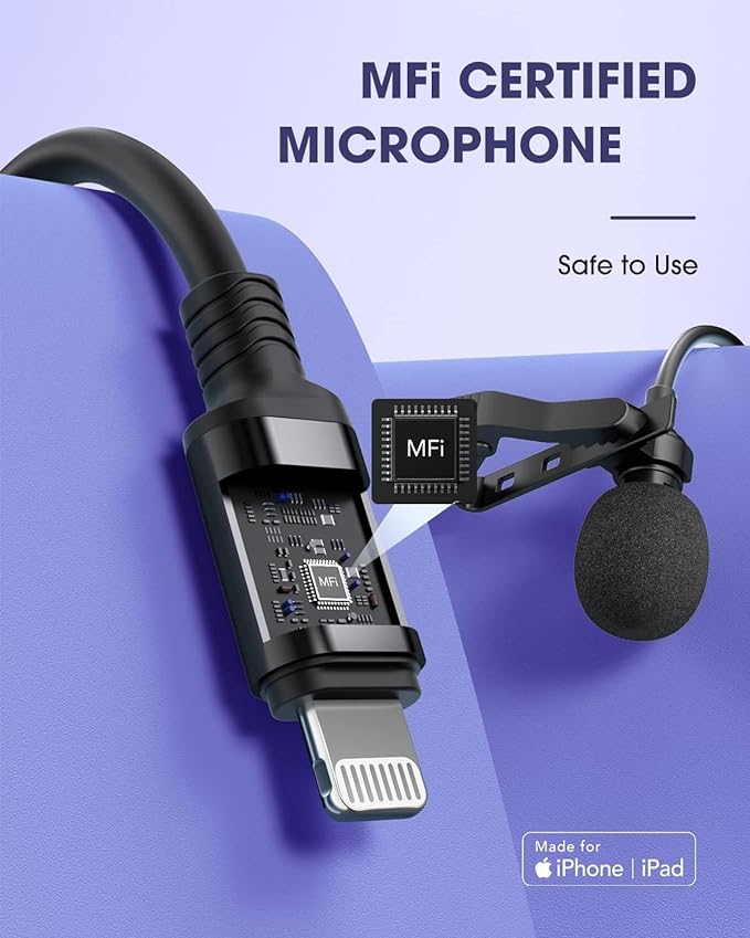 Kanget Voice Microphone Professional for iPhone Lavalier Omnidirectional Microphone for iPad, iPod, Condenser Mic for iPhone Audio & Video Recording, YouTube, Interview, Podcast, Vlogging (6 Feet)