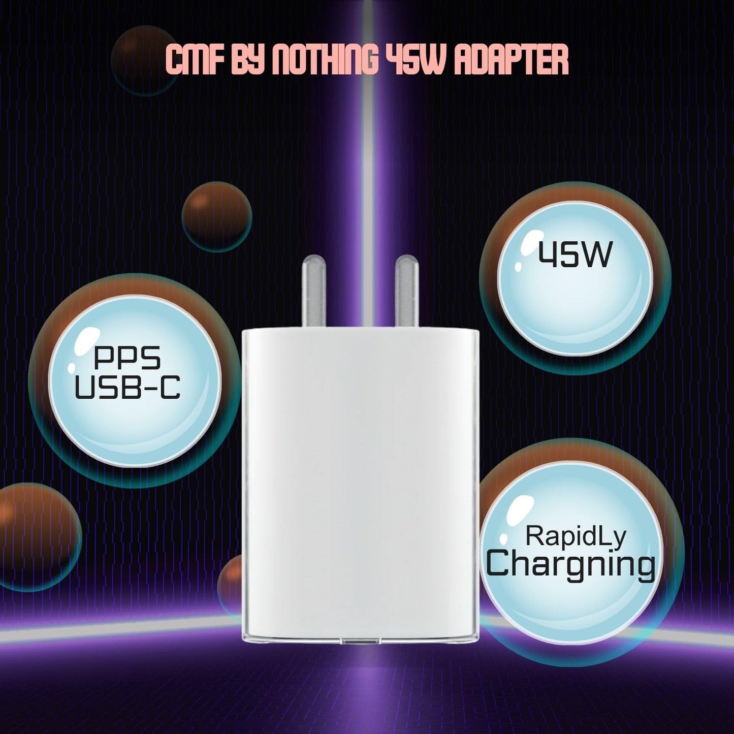 Nothing Phone 45W Type C Fast Charger Adapter for Nothing Phone 2a Plus, Phone 2a, Phone 2, CMF Phone 1, Buds, and Ear Stick – Up to 50W Power USB-C Charger for Mobile, 45W Charging Adapter, White
