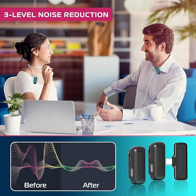 Kanget Dual Set Professional Wireless Lavalier Microphone for Smartphone Android Computer Mini Lapel Recording Wireless Mic with Charging Case.
