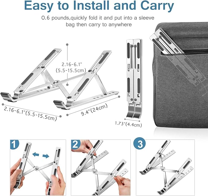 Kanget Laptop Stand | Laptop Holder Riser | Computer Tablet Stand | 6 Angles Adjustable | Aluminum Ergonomic Foldable Portable Compatible with MacBook, iPad, HP, Dell, Lenovo 10-15.6” (Silver)