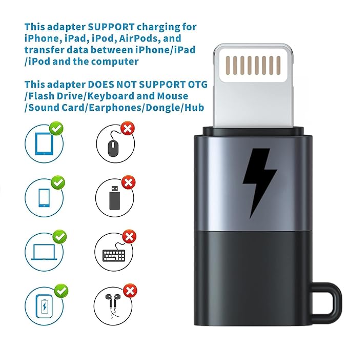 Kanget Type C Female to Lightning Male Adapter, Compatible with All iOS Devices (iOS 13 or Above)