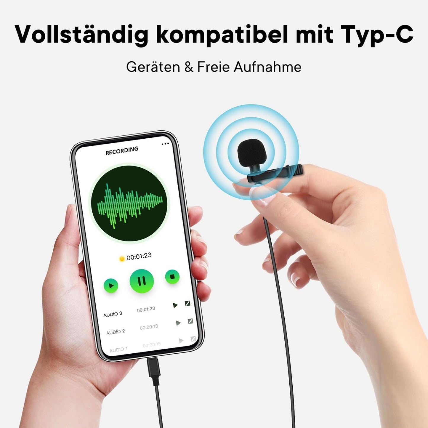 BassDrops Lavalier Collar Mic with USB Type-C | Professional Clip-On Lapel Microphone | Omni-Directional Condenser Mic with Noise Reduction | Perfect for Video Recording, YouTube, Vlogging & Interviews on Android | 1.5 Meter Cable!