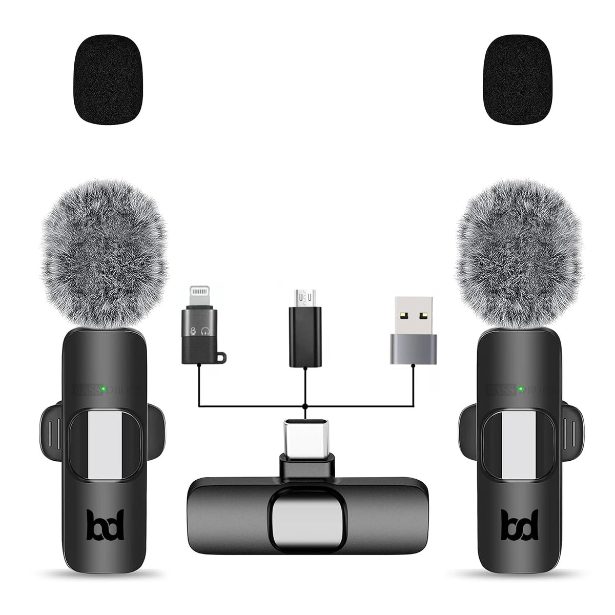 Dual Wireless Microphone Kit with Charging Case & Plug-in Receiver (2 Mic Set)
