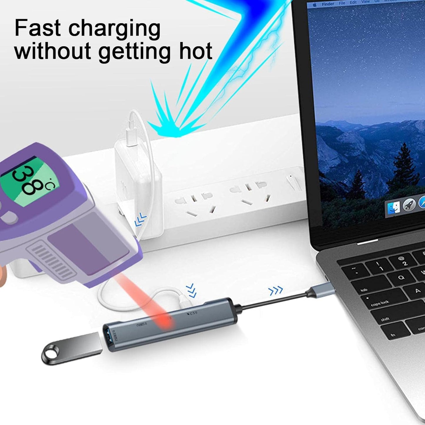 USB C Hub (4-in-1), Type C Multiport Adapter with 1 x USB 3.0 & 3 x USB 2.0 Ports, upto 5 Gbps High Speed Data Transfer for Laptop, MacBook, PC