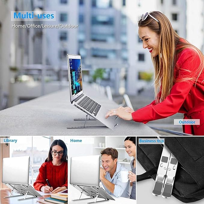 Kanget Laptop Stand | Laptop Holder Riser | Computer Tablet Stand | 6 Angles Adjustable | Aluminum Ergonomic Foldable Portable Compatible with MacBook, iPad, HP, Dell, Lenovo 10-15.6” (Silver)