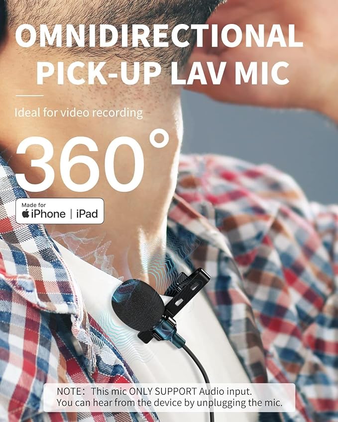 Kanget Voice Microphone Professional for iPhone Lavalier Omnidirectional Microphone for iPad, iPod, Condenser Mic for iPhone Audio & Video Recording, YouTube, Interview, Podcast, Vlogging (6 Feet)