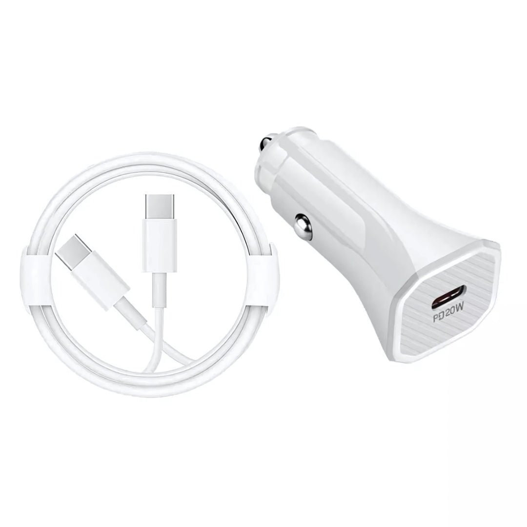 20W USB-C Car Charger with 1M Lightning Cable – Fast Charging Car