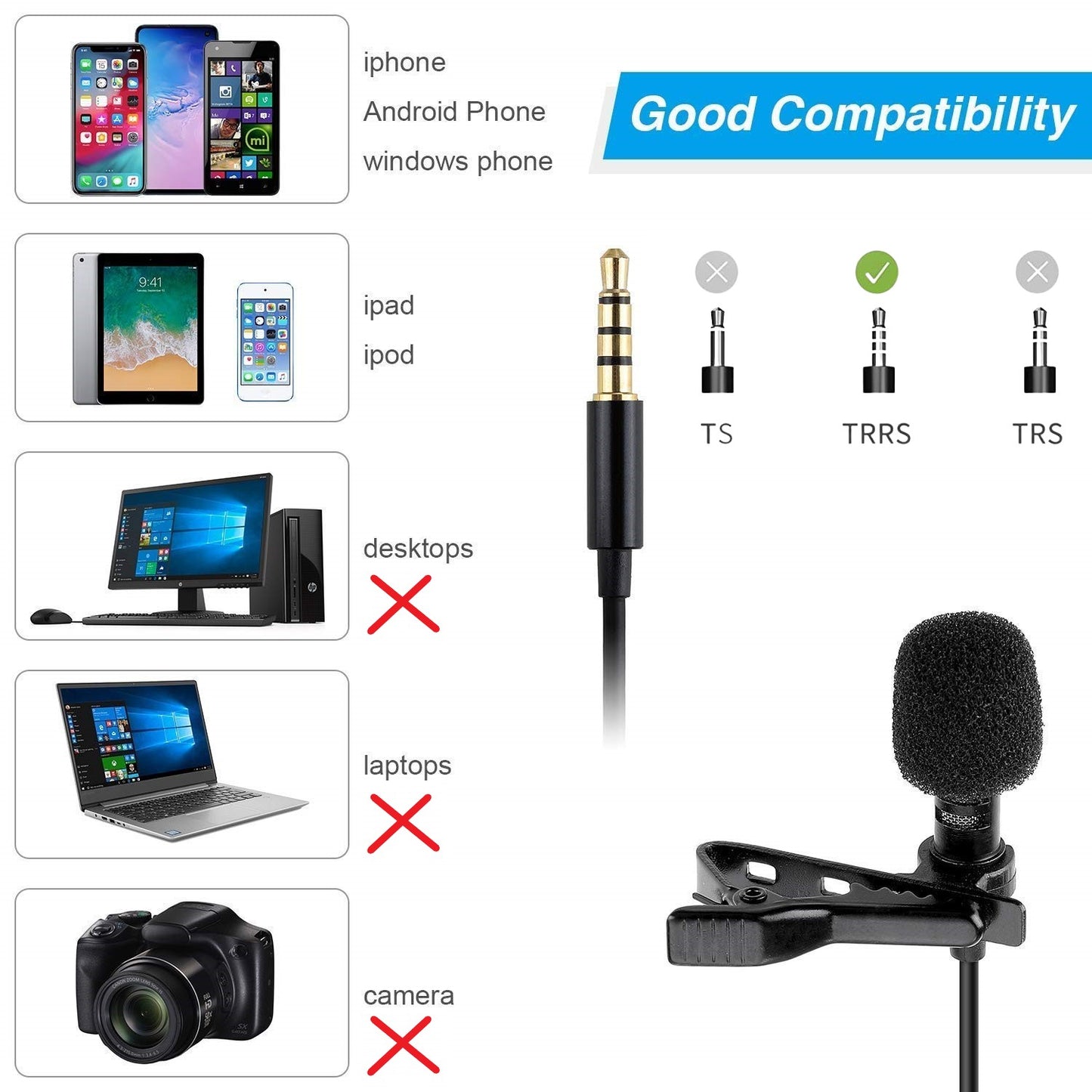 3.5 mm Clip Collar Mic for YouTube, Collar Mike for Voice Recording, Android Smartphones, DSLR Camera, Mike for YouTube (Black)