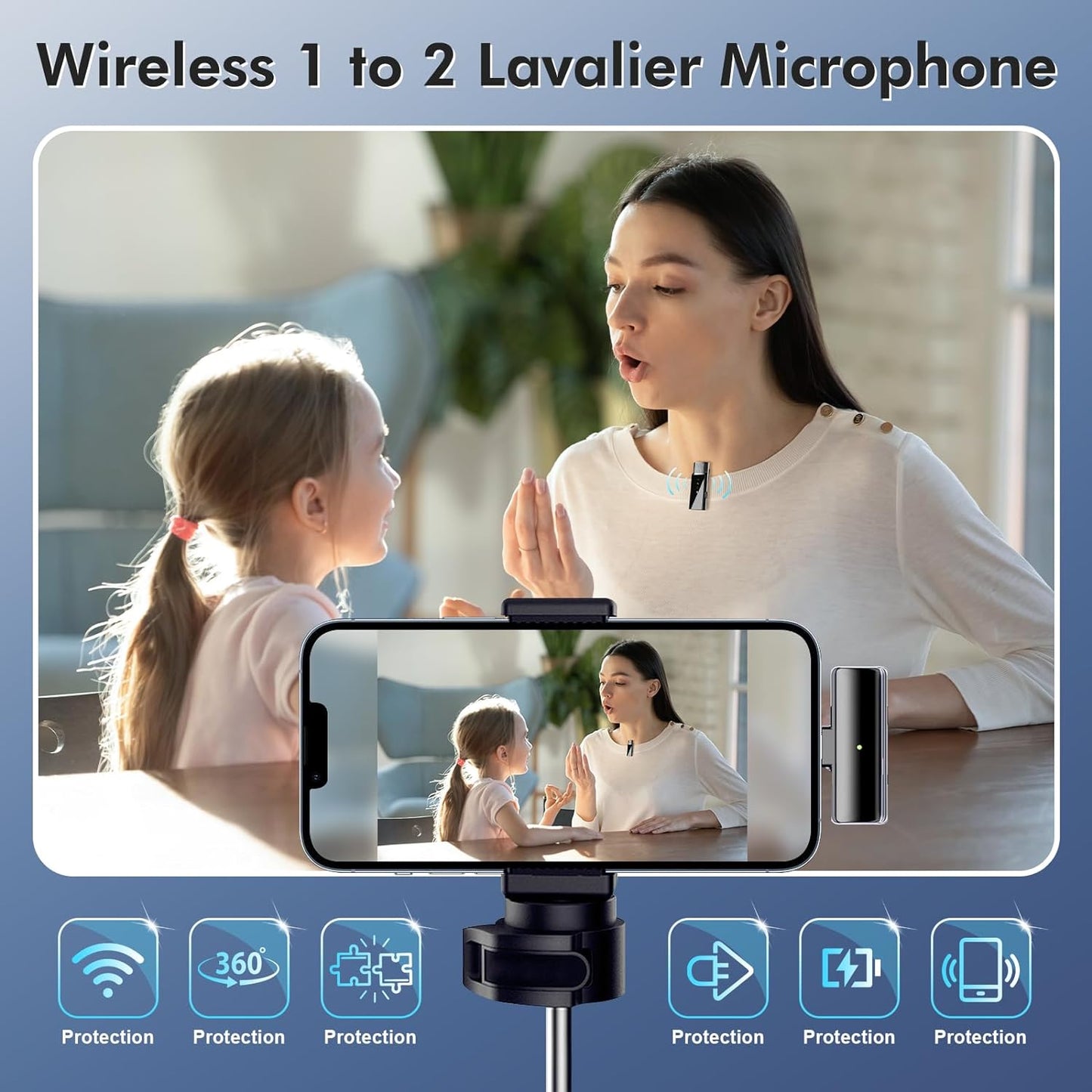Wireless 1 to 2 Lavalier Microphone with Charging Case | Dual Transmitters & Receiver | USB Charging Cable | High-Quality Audio for iOS & Android