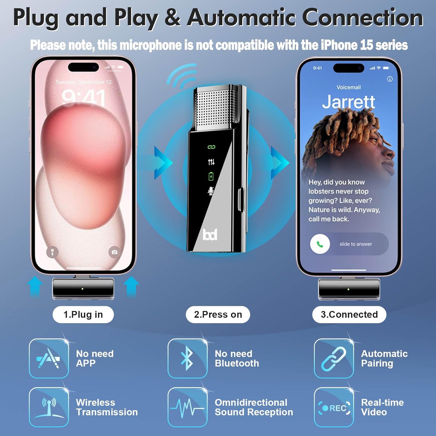 Wireless 1 to 2 Lavalier Microphone with Charging Case | Dual Transmitters & Receiver | USB Charging Cable | High-Quality Audio for iOS & Android