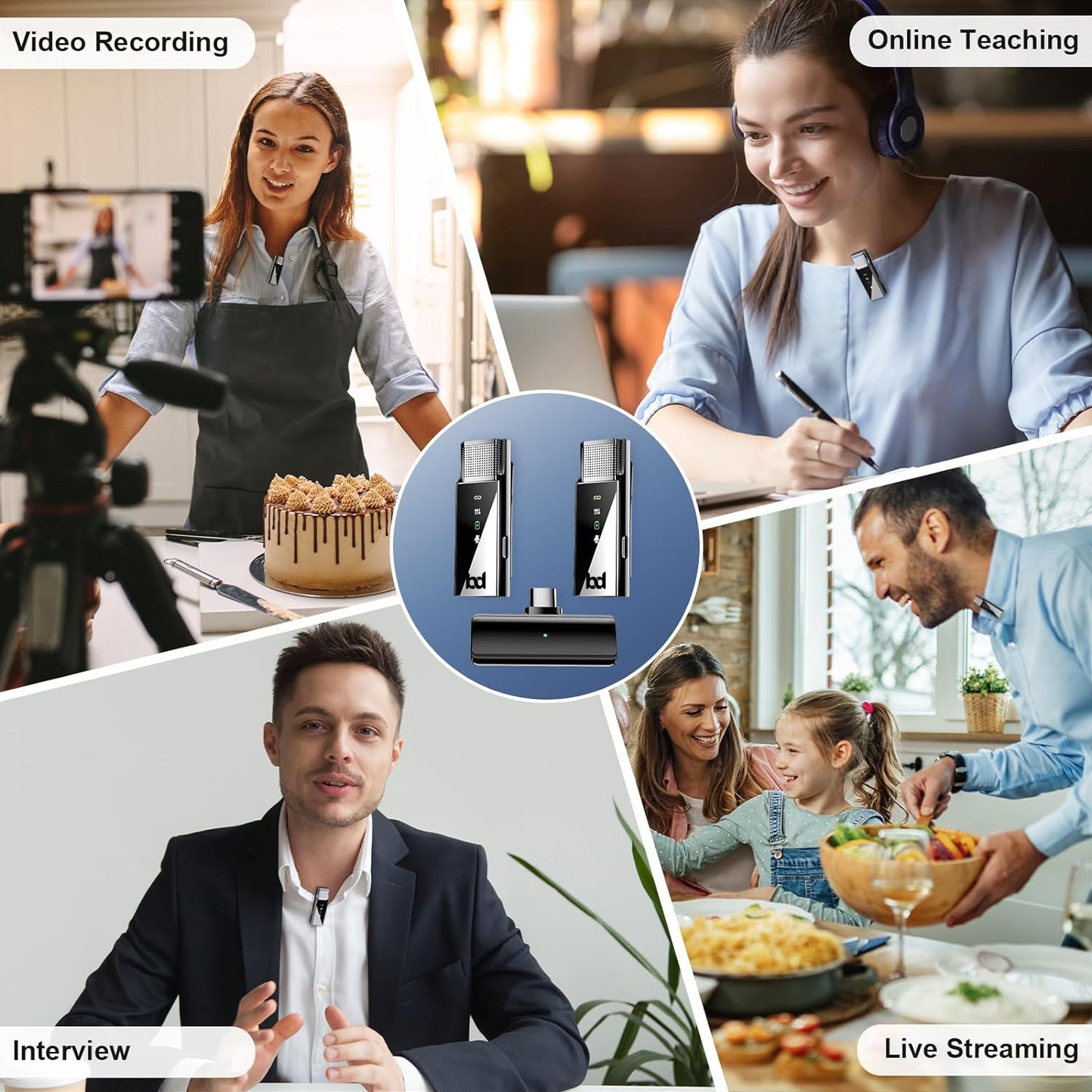 Wireless 1 to 2 Lavalier Microphone with Charging Case | Dual Transmitters & Receiver | USB Charging Cable | High-Quality Audio for iOS & Android