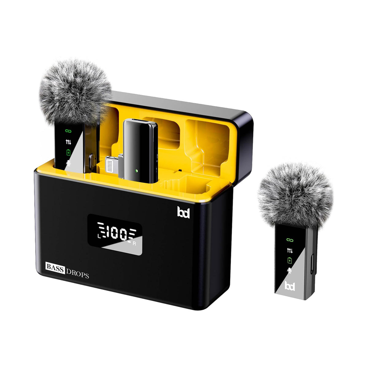 Wireless 1 to 2 Lavalier Microphone with Charging Case | Dual Transmitters & Receiver | USB Charging Cable | High-Quality Audio for iOS & Android