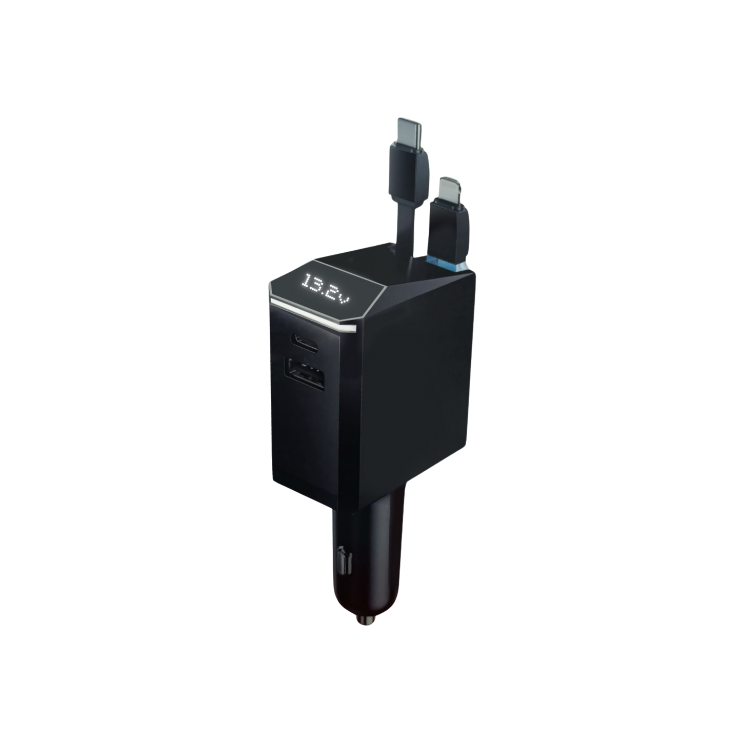 Super Fast Car Charger Universal 12V-24V | Multiport Fast Charging, Digital Display, Retractable Cable, Battery Voltage Detection & Abnormal Reminder | Supports Mainstream Fast Charging Protocols