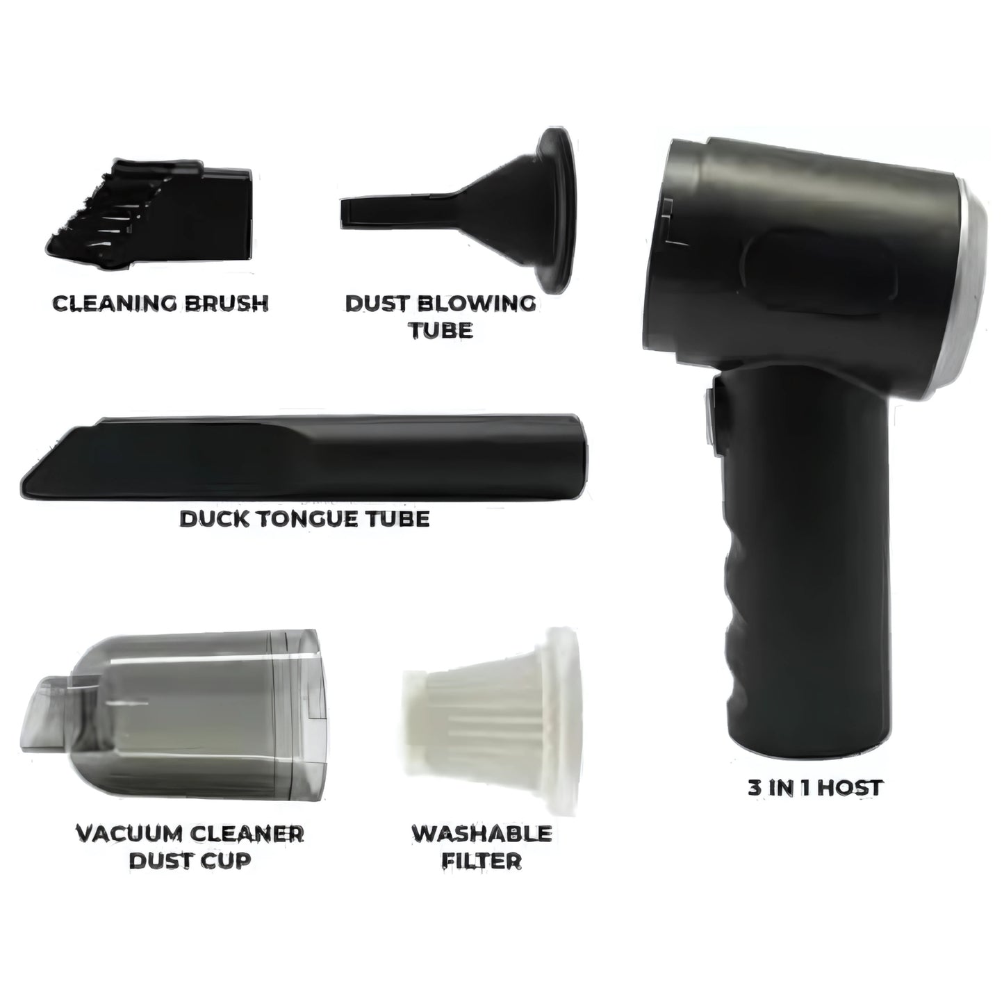 3 in 1 Portable Car Vacuum Cleaner with Blower | USB Rechargeable Wireless Handheld Vacuum for Travel, Camping, and Home | Reusable, Compact, and Powerful!