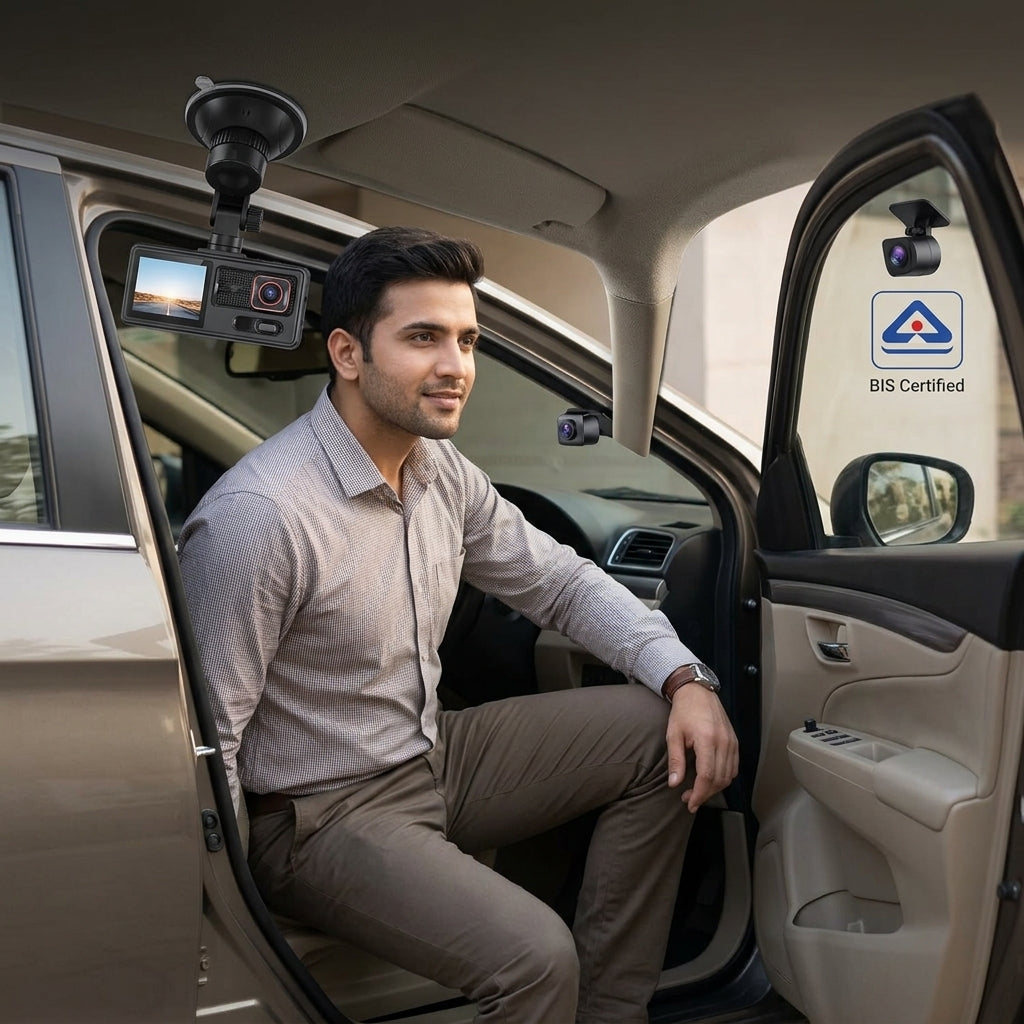 HD Three Camera Dashcam DVR for Car with Front, Interior, and Rear Recording