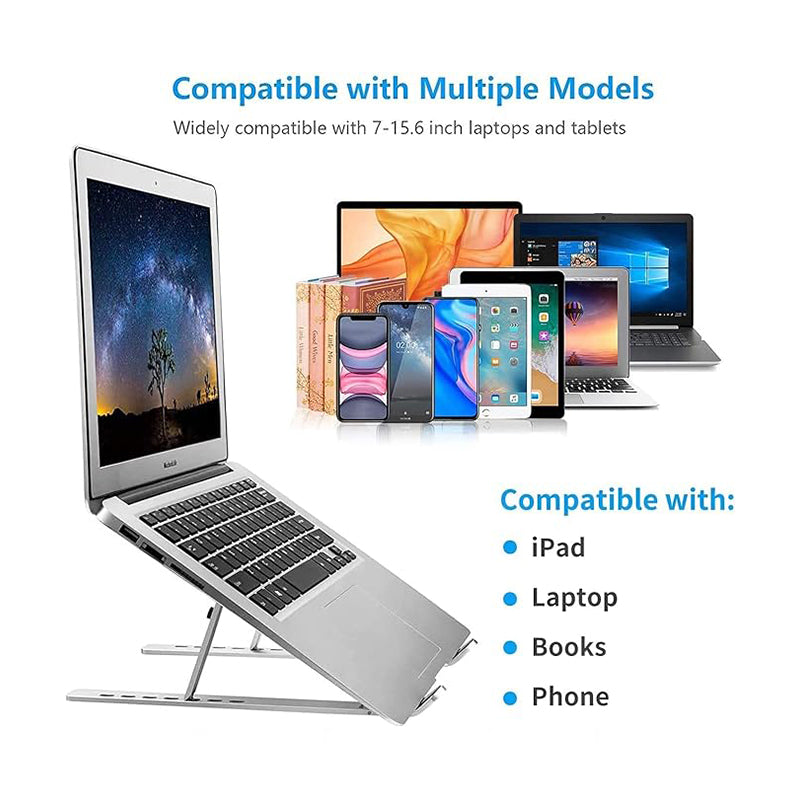 Laptop Stand for desk, 6 Angles Adjustable Computer Tablet Stand, Aluminum Ergonomic Foldable Portable Compatible with MacBook, iPad, (Silver)