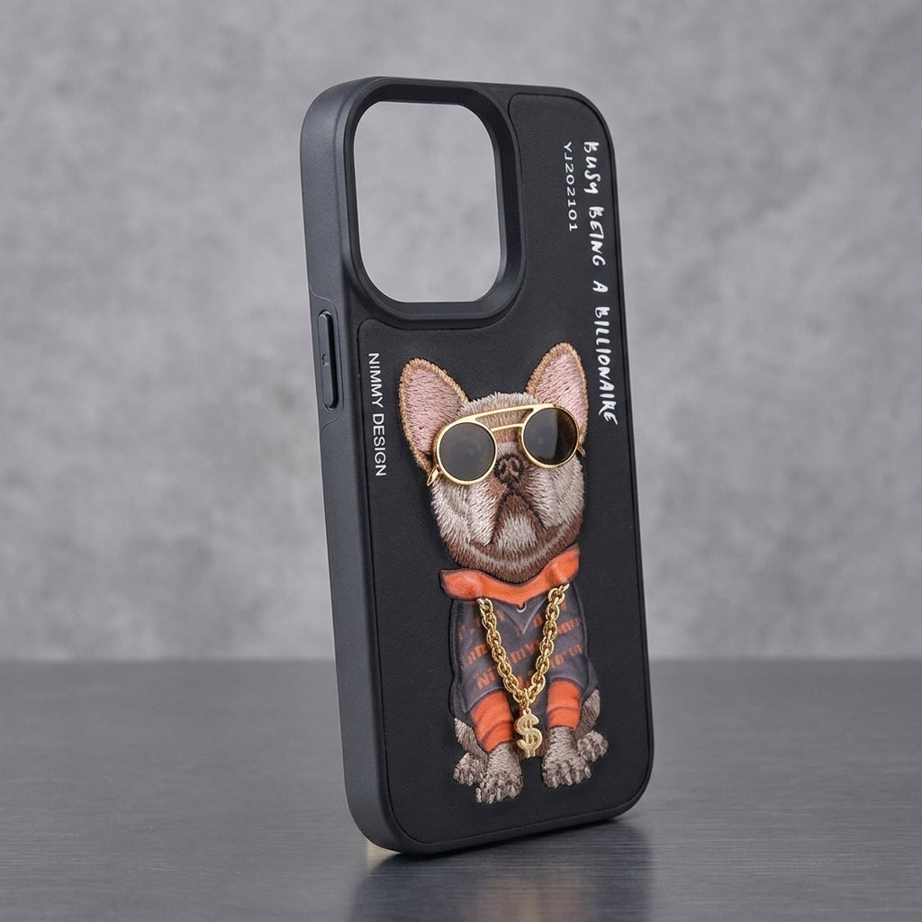 3D Embroidery Leather Swag Dog Back Case for iPhone 13 Pro, Multicolor – Stylish and Durable Protection – angle view