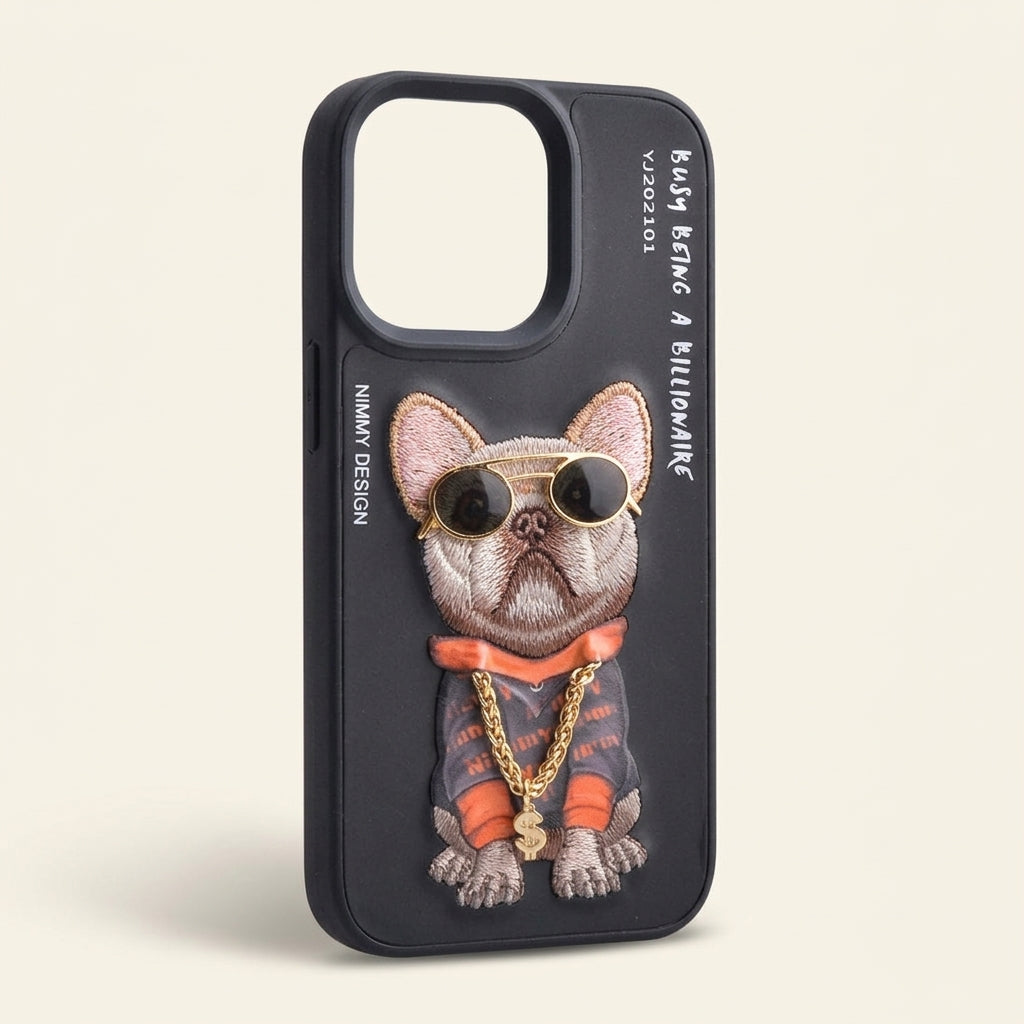 3D Embroidery Leather Swag Dog Back Case for iPhone 13 Pro, Multicolor – Stylish and Durable Protection – angle view