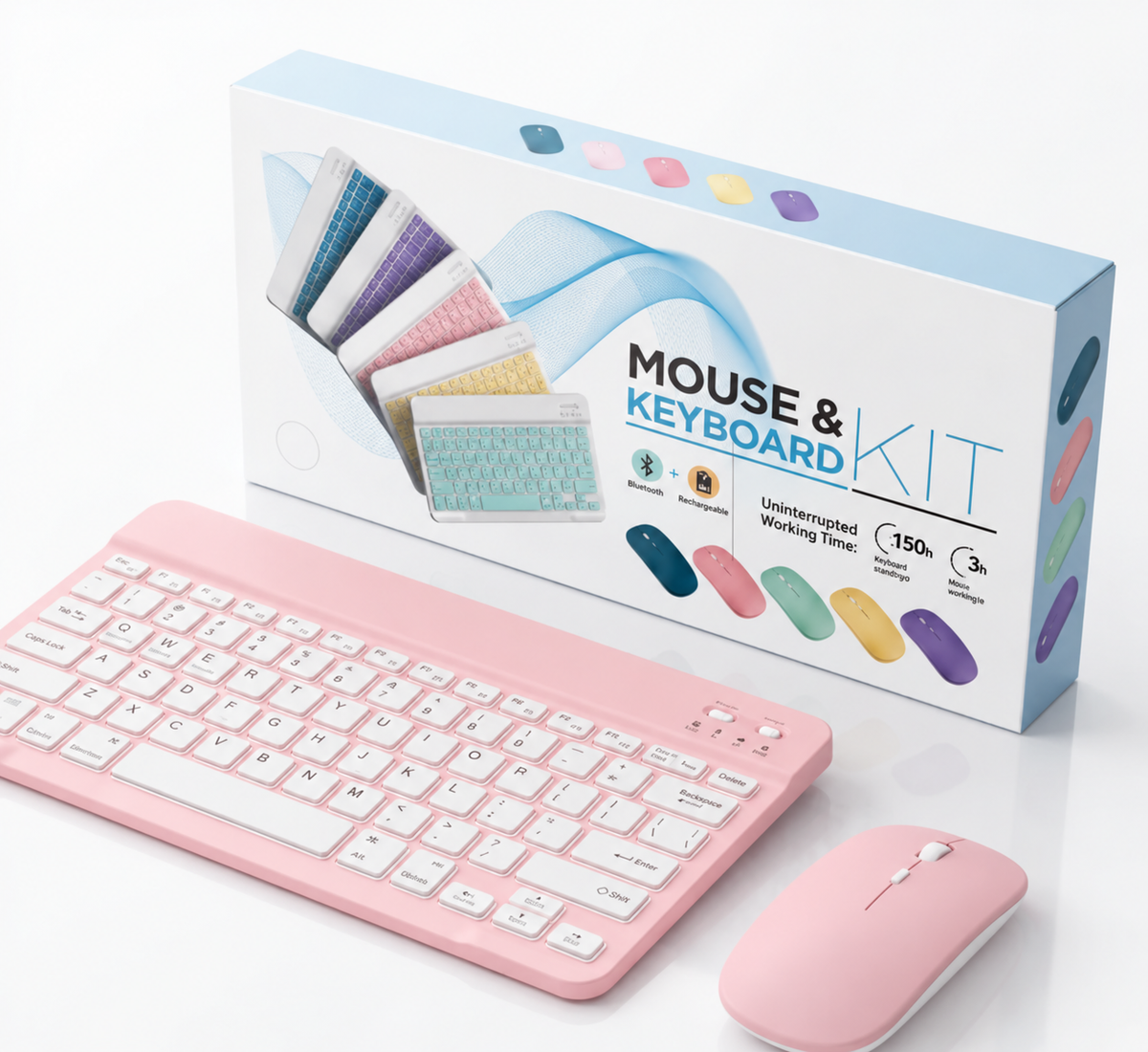 Wireless Bluetooth Keyboard & Mouse Combo Kit | Rechargeable, Backlit & Multi-Color