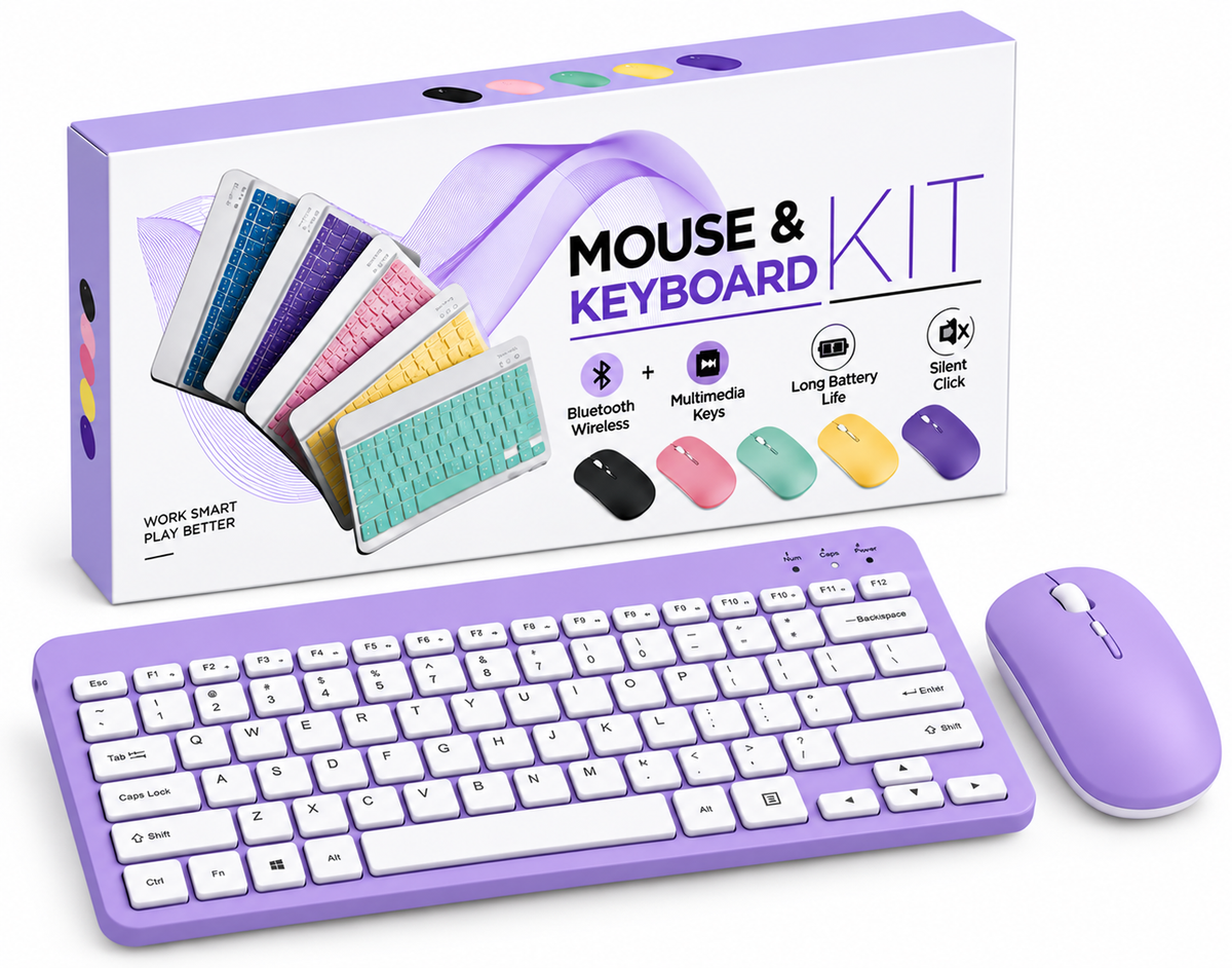 Wireless Bluetooth Keyboard & Mouse Combo Kit | Rechargeable, Backlit & Multi-Color