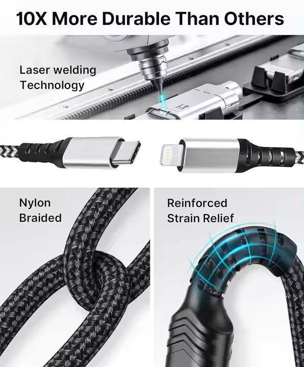 Type C to Lightning MFI Certified 20W Fast charging Nylon Braided USB C Cable for Lightning Devices